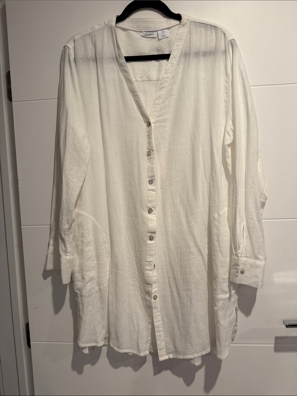 Sigrid Olsen Long White Button-Front Tunic Dress